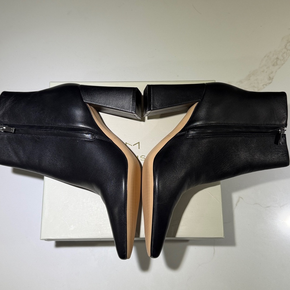 🥳NEW MARC FISHER Mlyanara 3 1/2” Heel Leather Ankle Boots, Black - Picture 5 of 16